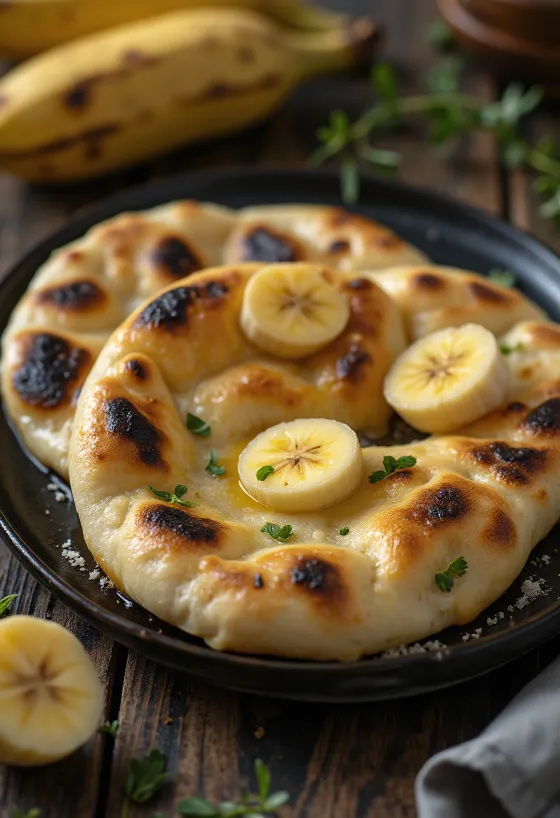 Roti naan pisang disajikan