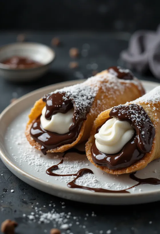 Cannoli celup cokelat disajikan