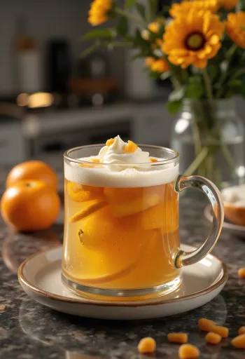 Cider mint-jeruk panas disajikan dalam gelas