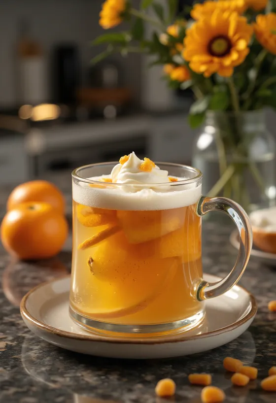 Cider mint-jeruk panas disajikan dalam gelas