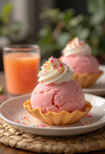 Es krim cone Cornetto Punch dengan es krim punch merah muda