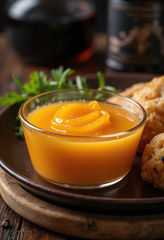 Saus jeruk jahe bening dalam wadah kaca