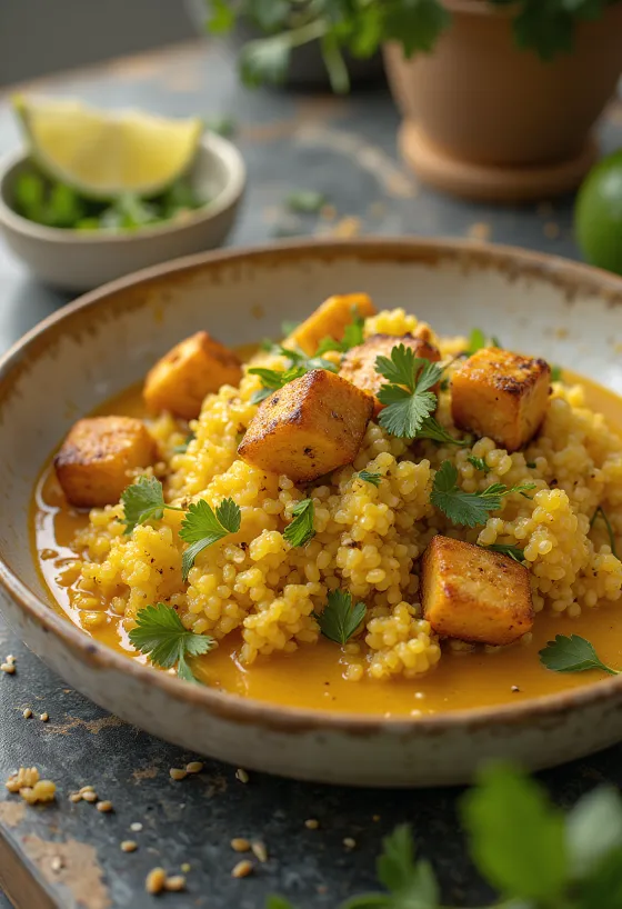 Kari quinoa jeruk nipis dengan tahu