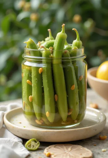 Okra acar dalam toples kaca