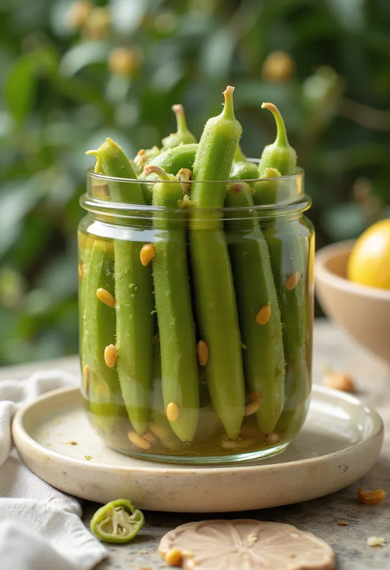 Okra acar dalam toples kaca