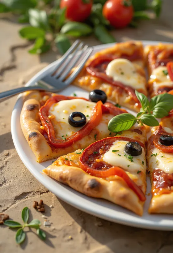 Pizza Española dengan chorizo, paprika merah, dan zaitun