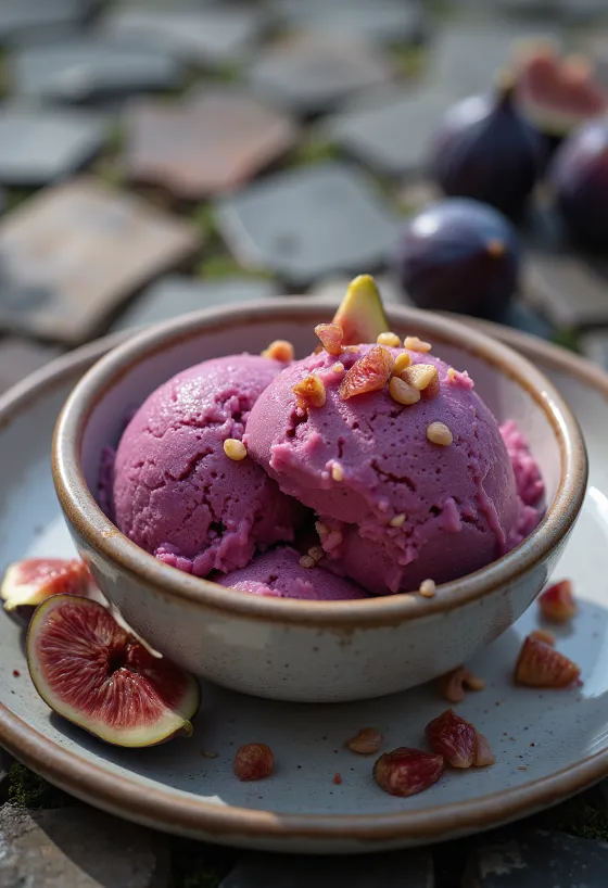 Sorbet buah ara hidangan penutup segar buatan sendiri